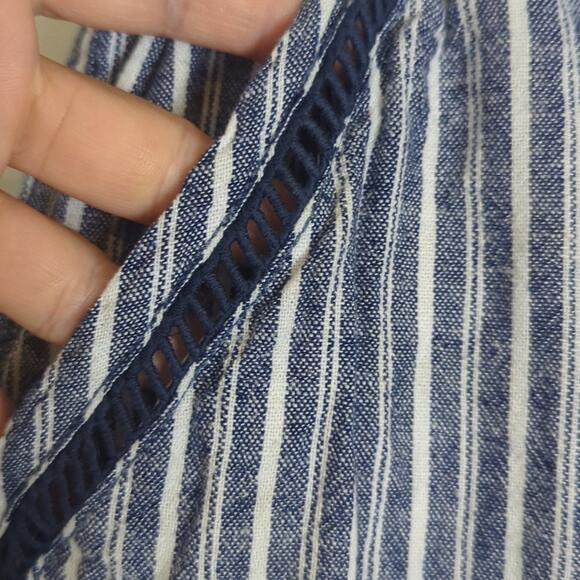 Beachy Loungewear Linen Rayon Striped Pull-on Straight Wide Leg Pants Women's L - Picture 4 of 10